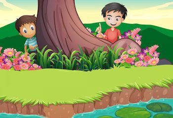 two boys and a river cartoon